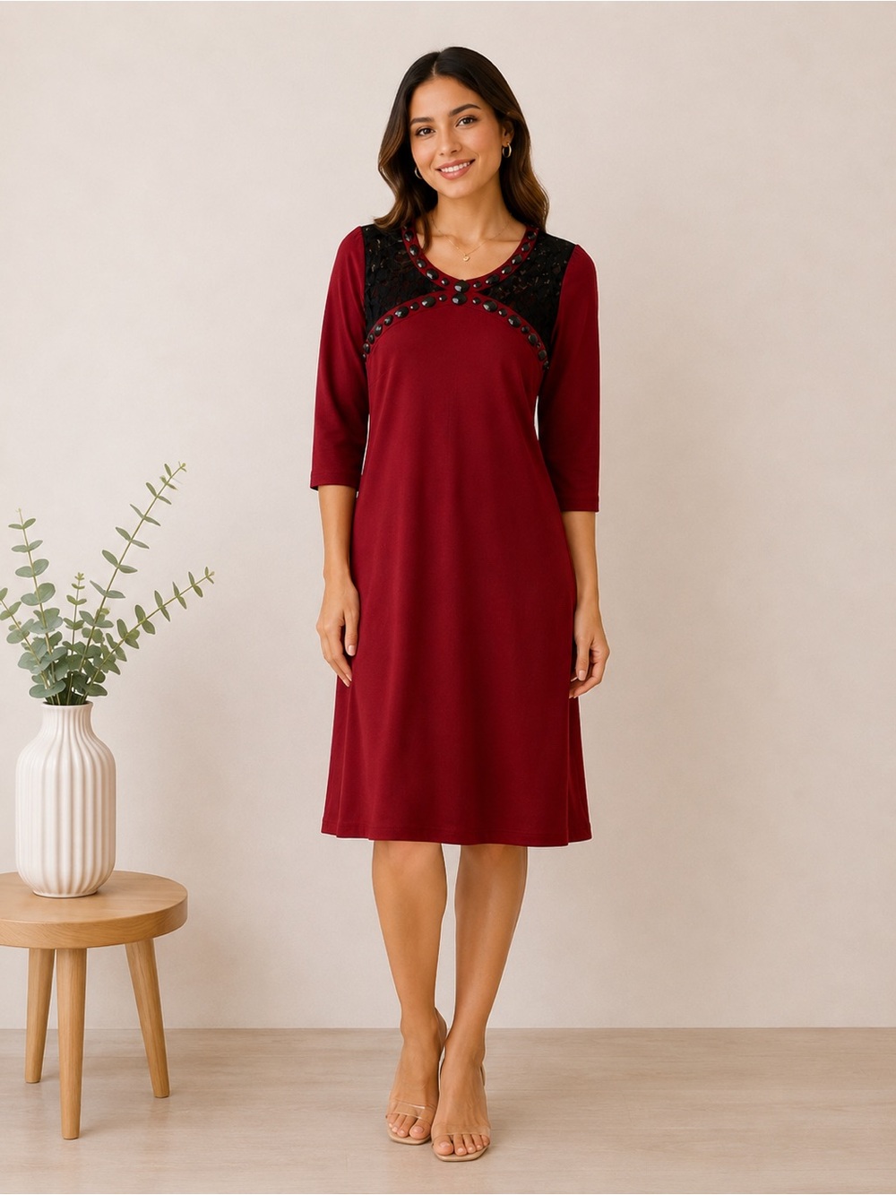 Sugarhill Boutique Red Black Lace Embellished Party Dress US8